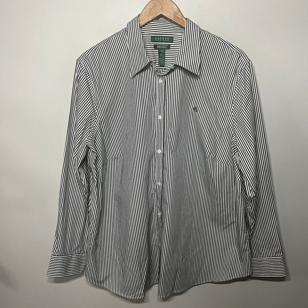Lauren Ralph Lauren Blouse Shirt Classic Black White Stripe Non Iron Office 2X